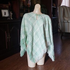 Boyne‎ Valley Weavers Ireland Green Cape Poncho wool Alpaca Knit One Size Plus